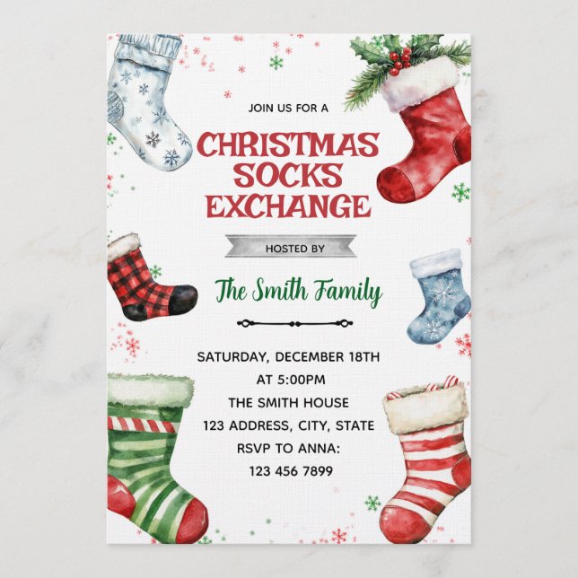 Invitación Christmas socks exchange party invitation (Anverso)