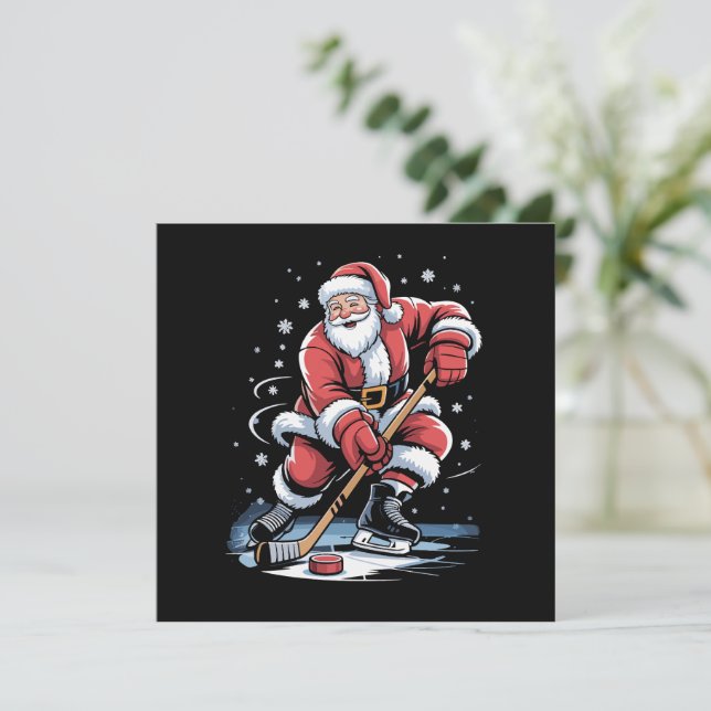 Invitación Christmas Sports Santa Plays Ice Hockey Xmas  (Anverso de pie)