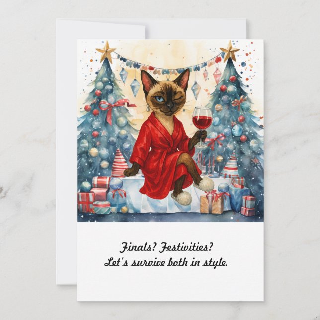 Invitación Christmas Study Break Invitation Siamese Cat (Anverso)
