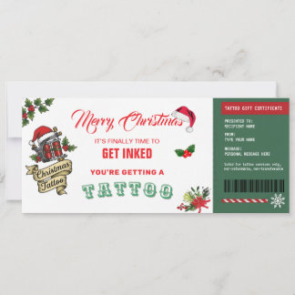 Invitación Christmas Tattoo Gift Certificate Card Voucher