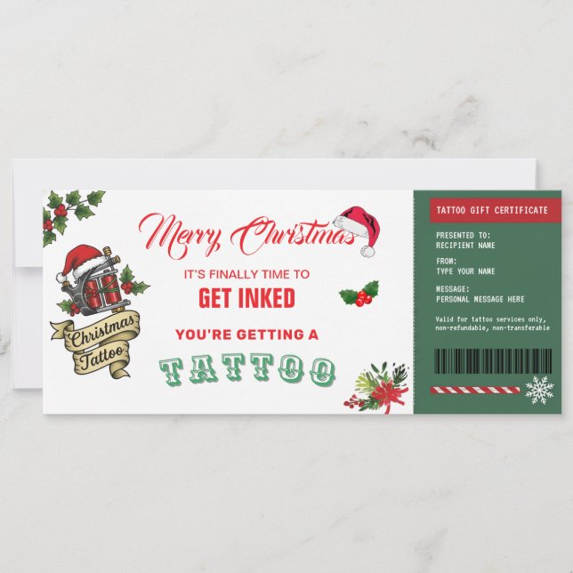 Invitación Christmas Tattoo Gift Certificate Card Voucher (Anverso)