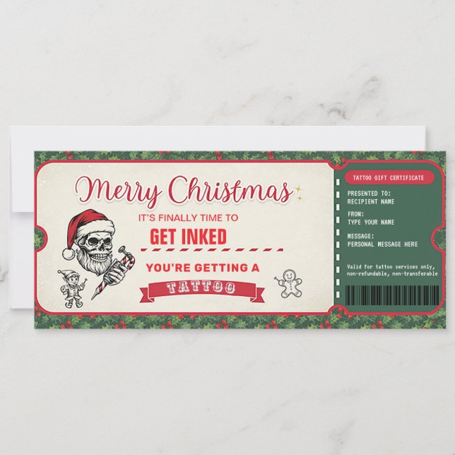 Invitación Christmas Tattoo Gift Certificate Card Voucher (Anverso)