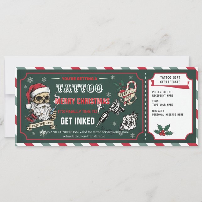 Invitación Christmas Tattoo Gift Certificate Card Voucher (Anverso)
