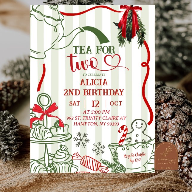 Invitación Christmas Tea 2nd Birthday Scribble Hand Drawn  (Subido por el creador)