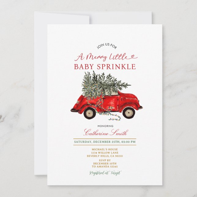 Invitación Christmas Tree Car Baby Sprinkle Invitation (Anverso)
