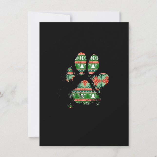 Invitación Christmas Tree Pattern Knit Muddy Messy Dog Paw Pr (Anverso)