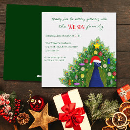 Invitación Christmas Tree Peacock Holiday Gathering 