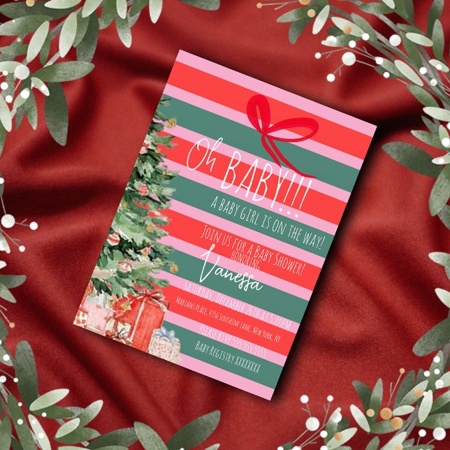 Invitación Christmas Tree Stripes Girls Baby Shower   (Subido por el creador)