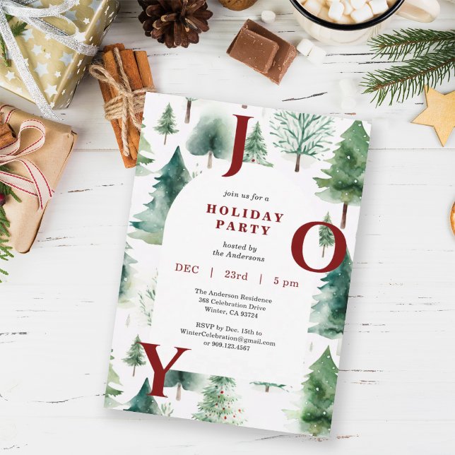 Invitación Christmas Trees Greenery Red Joy Holiday Party (Subido por el creador)