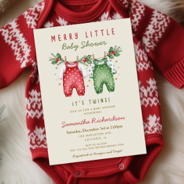 Invitación Christmas Twins Clothes Merry little baby shower 