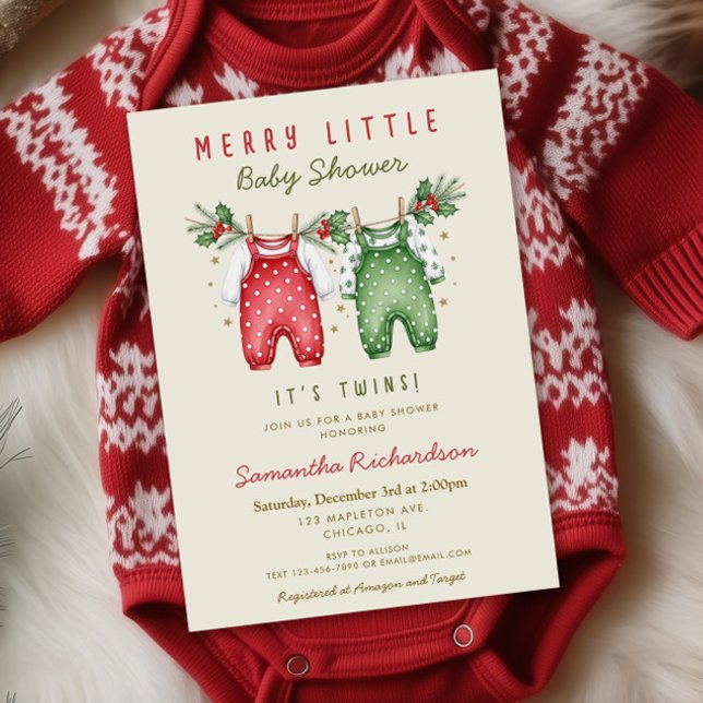 Invitación Christmas Twins Clothes Merry little baby shower  (Subido por el creador)