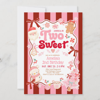 Invitación Christmas Two Sweet 2nd Birthday Invitation