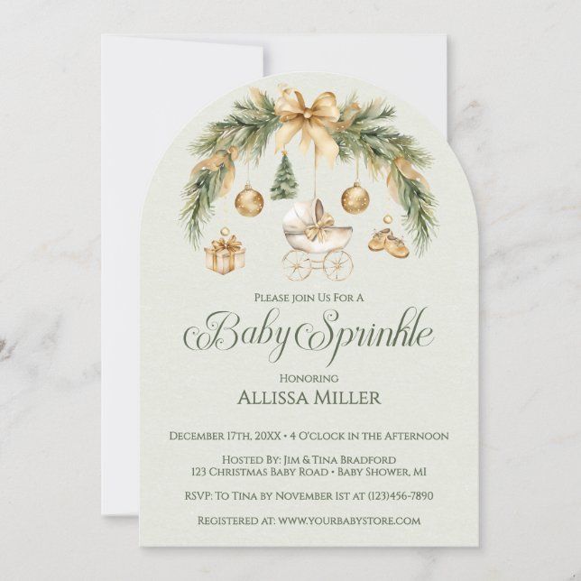 Invitación Christmas Watercolor Greenery Winter Baby Sprinkle (Anverso)