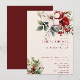 Invitación Christmas Winter Floral | Red Bridal Shower