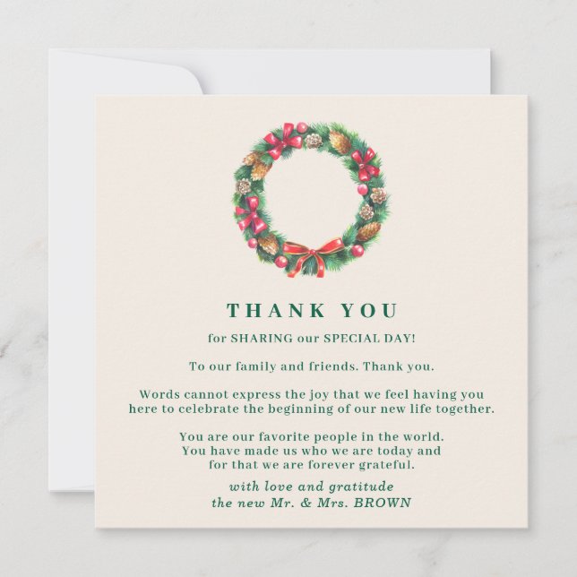 Invitación Christmas Winter Forest Elegant Wedding Thank You (Anverso)