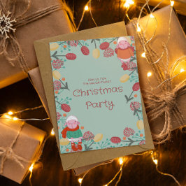 Invitación Christmas Winter Lamb Floral Border Illustration