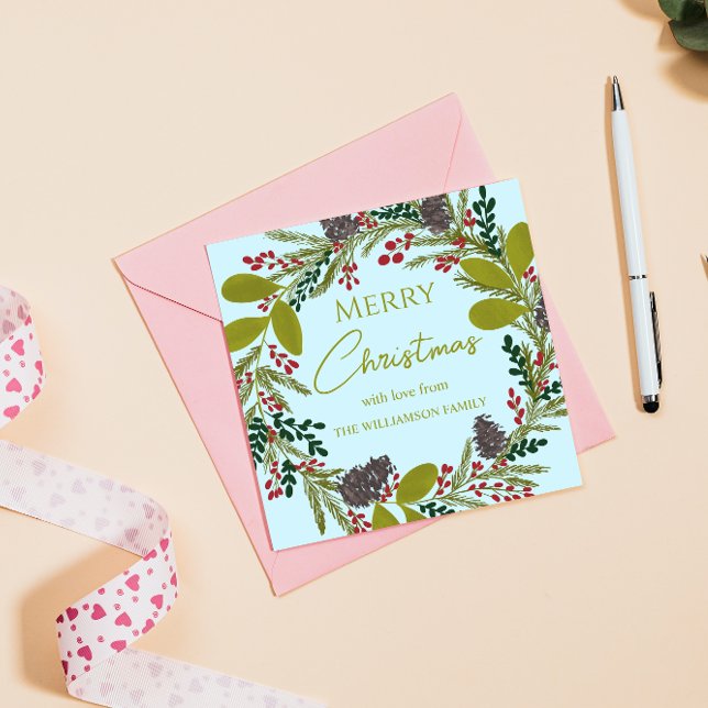 Invitación Christmas wreath Floral Family Name Holiday (Subido por el creador)