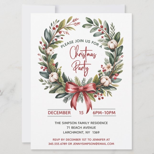 Invitación Christmas Wreath Party  (Anverso)