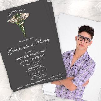 Invitación Chrome Holographic Caduceus Graduation | Photo