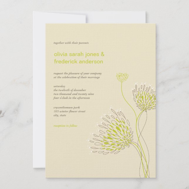 Invitación Chrysanthemum Flowers Floral Elegante Boda de Moda (Anverso)