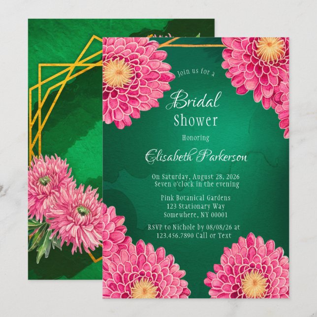 Invitación Chrysanthemums Geométricos Ducha de novias (Anverso / Reverso)