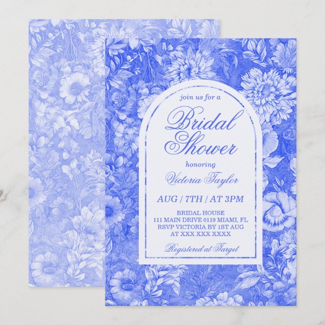 Invitación Chubasco de flor blanca dorada Chinoiserie Ducha d (Anverso / Reverso)