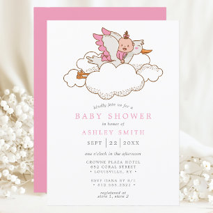 Invitación Chubasco de Nube Rosa de Cigüeña para Fiesta de Be