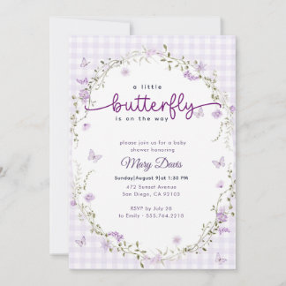 Invitación Chubasquero Boho Primavera Lavanda Mariposa Baby S