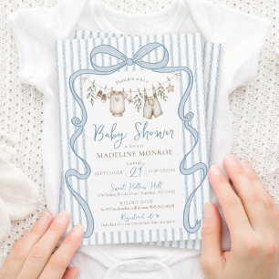 Invitación Chubasquero de acuarela azul Niño Ropa tendida Bab