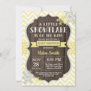 Invitación Chubasquero de bebé de invierno rústico copo de ni