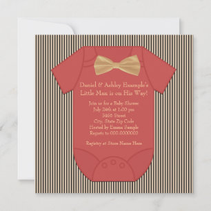 Invitación Chubasquero de bebé niño de raya fina roja negra y