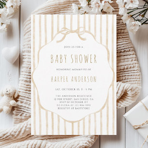 Invitación Chubasquero de raya beige con género neutro para b