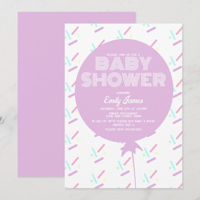 Invitación Chubasquero de Sprinkle y Tema Pastel de Globos (Anverso / Reverso)