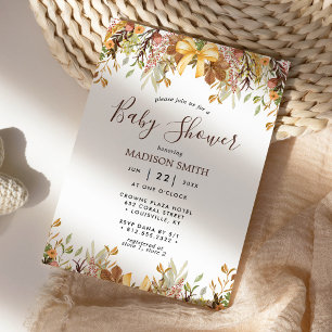 Invitación Chubasquero Floral Otoñal Baby Shower Neutro en Gé