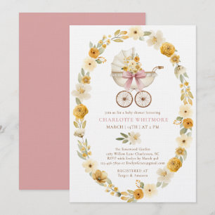 Invitación Chubasquero Floral para Baby Shower Diseño Rosa