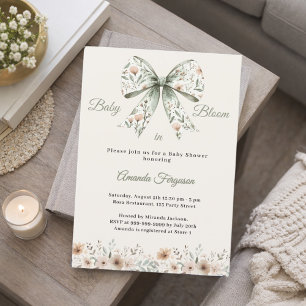 Invitación Chubasquero neutro de flores verde marfil florece 
