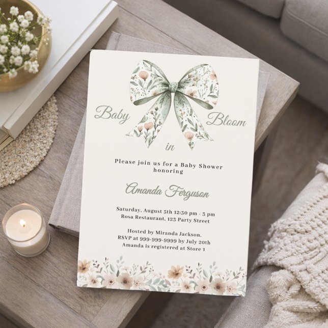Invitación Chubasquero neutro de flores verde marfil florece  (Subido por el creador)