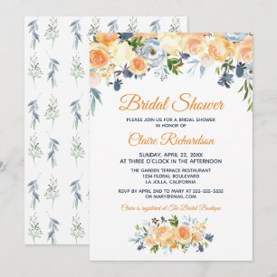 Invitación Chubasquero Nupcial Azul Marino Coral Floral Acuar