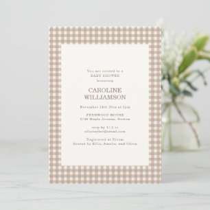 Invitación Chubasquito de cuadros gingham beige otoño para ba