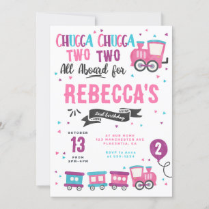 Invitación Chugga Chugga Choo Chica Tren Fiesta de cumpleaños