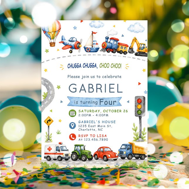 Invitación Chugga Chugga, Choo Choo! Cumpleaños de transporte (Subido por el creador)