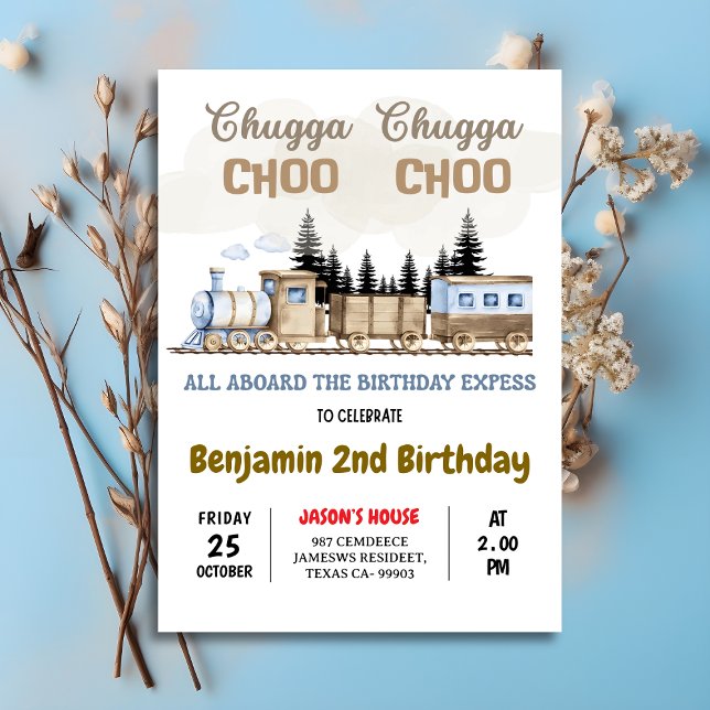Invitación Chugga Chugga Choo Choo Vintage Train Birday (Chugga Chugga Choo Choo Vintage Train Birthday Invitation
)