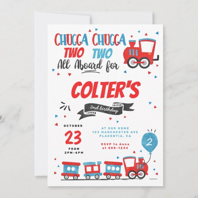 Invitación Chugga Chugga Choo Tren Fiesta de cumpleaños (Anverso)