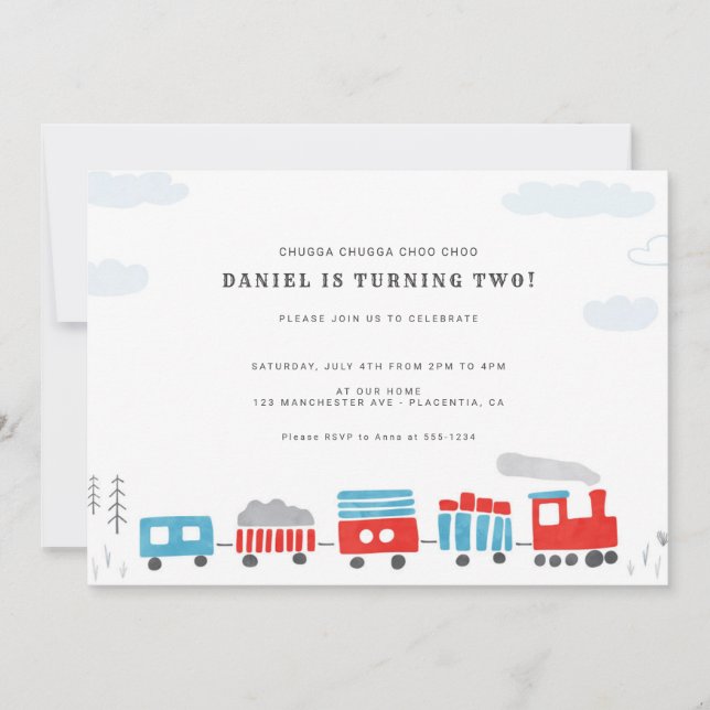 Invitación Chugga Chugga Choo Tren Fiesta de cumpleaños (Anverso)