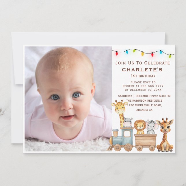 Invitación Chugga Chugga Christmas Train Birthday (Anverso)