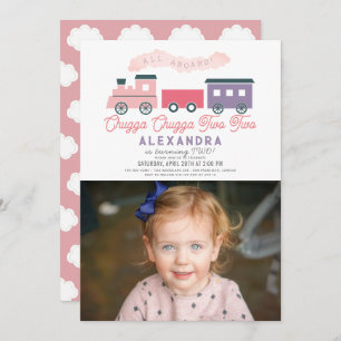 Invitación Chugga Chugga Dos Chicas de tren Segundo cumpleaño