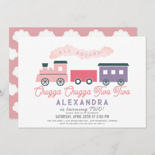 Invitación Chugga Chugga Dos Chicas rosados de tren Segundo c