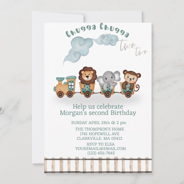 Invitación Chugga chugga dos cumpleaños del tren (Anverso)