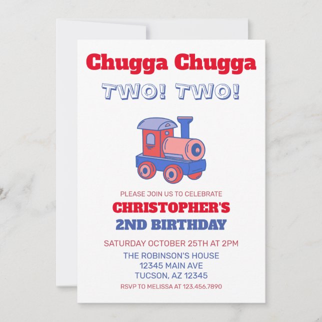 Invitación ¡Chugga Chugga Dos! Dos! (Anverso)