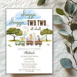 Invitación Chugga Chugga Dos Dos Animales Tren Cumpleaños 2 